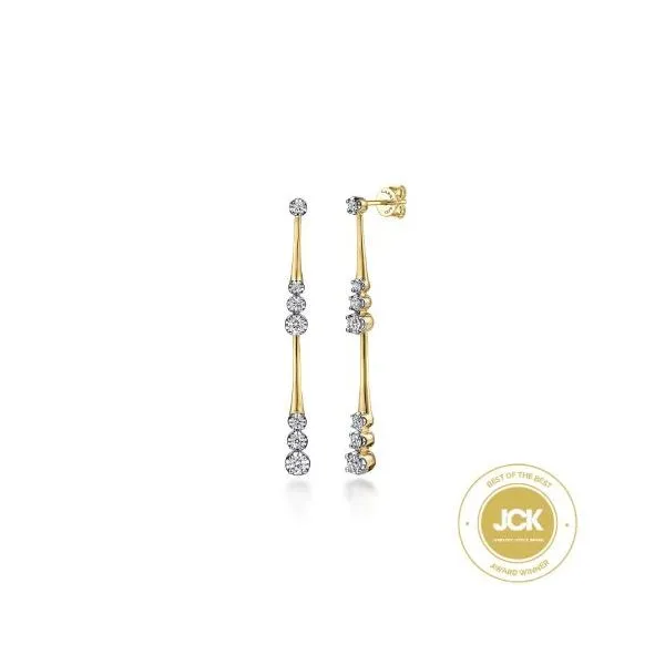 14K Yellow Gold Linear Grad Diamond Drop Earrings Meigs Jewelry Tahlequah, OK