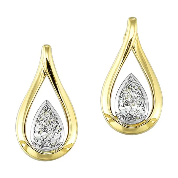 14K Tricolor Gold Diamond Pear Stud Earrings Meigs Jewelry Tahlequah, OK
