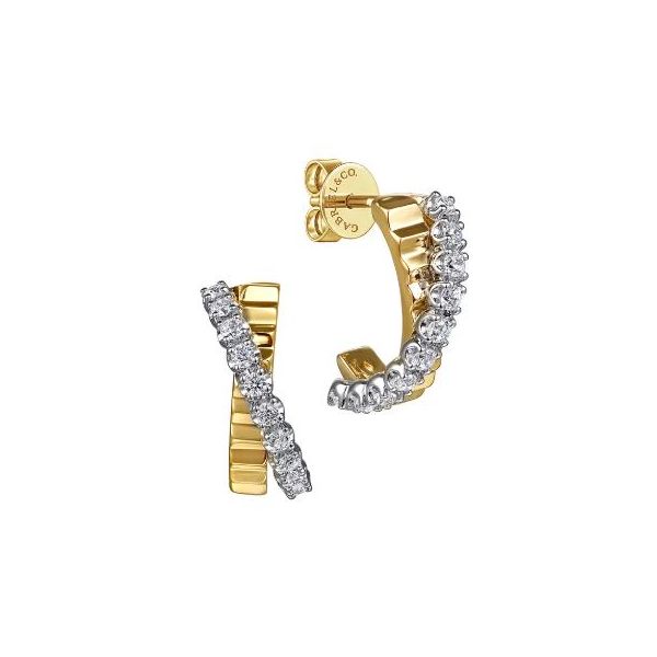 Gabriel & Co. Two Tone Diamond 'J' Earrings Meigs Jewelry Tahlequah, OK