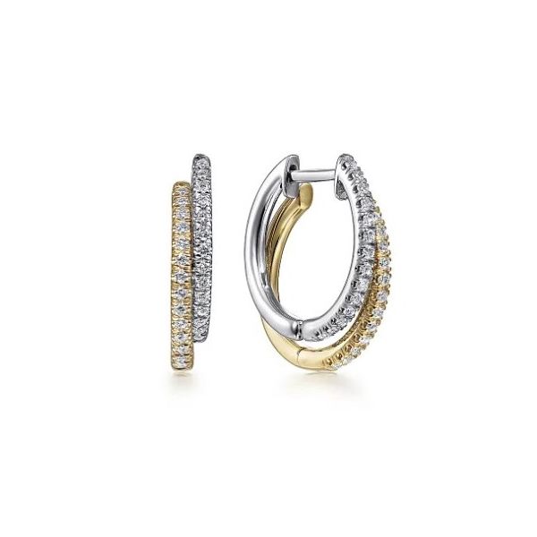 Gabriel & Co. 14 Two Toned diamond Huggie Earrings Meigs Jewelry Tahlequah, OK