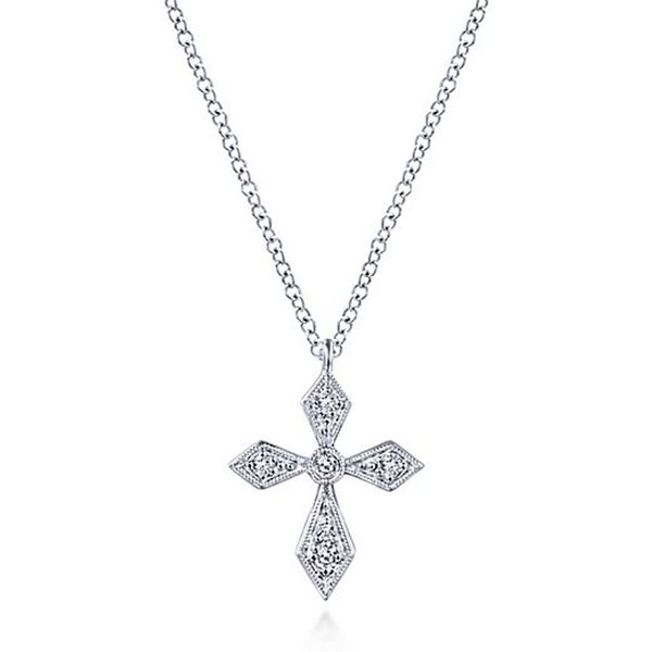 14kt White Gold Pointed Diamond Cross Necklace Meigs Jewelry Tahlequah, OK