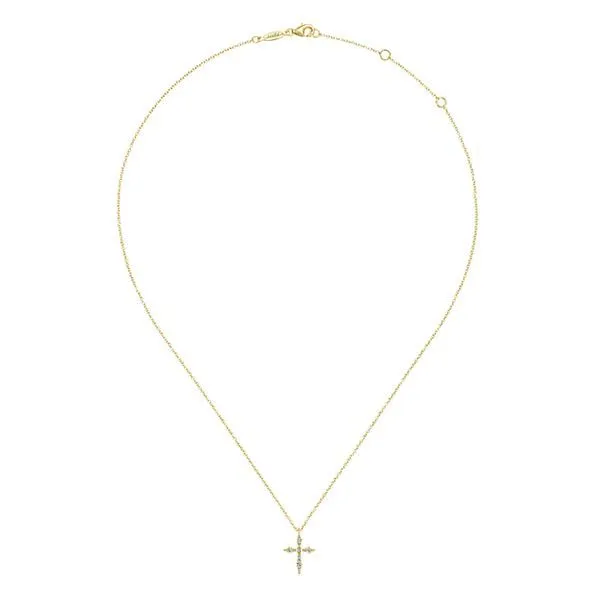 14kt Yellow Gold Sculpted Diamond Cross Necklace Image 2 Meigs Jewelry Tahlequah, OK