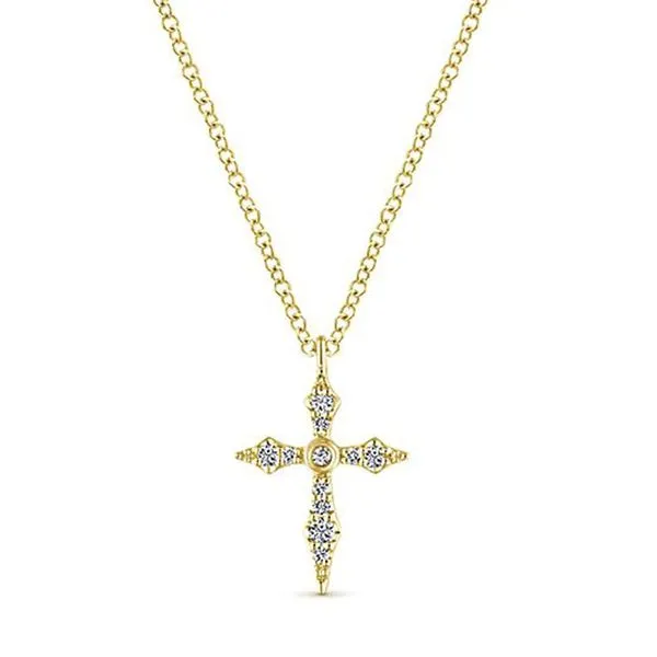 14kt Yellow Gold Sculpted Diamond Cross Necklace Meigs Jewelry Tahlequah, OK