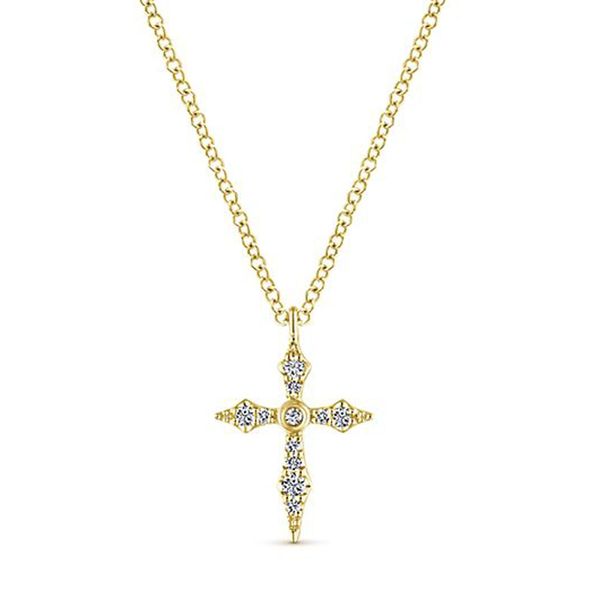 Gabriel & Co. Yellow Gold Diamond Cross Necklace Meigs Jewelry Tahlequah, OK