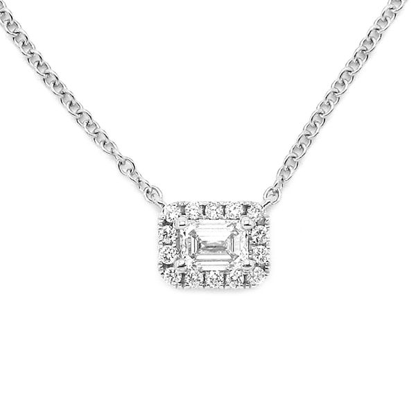 White Gold Emerald Cut Diamond Halo Necklace Meigs Jewelry Tahlequah, OK