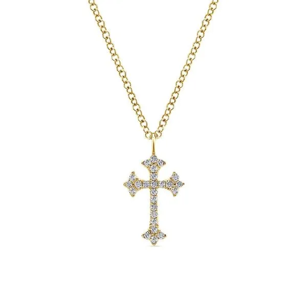 Gabriel & Co. Yellow Gold Diamond Cross Necklace Meigs Jewelry Tahlequah, OK