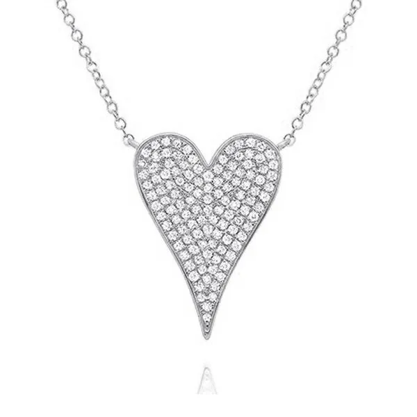 14K White Gold Pave Diamond Heart Necklace Meigs Jewelry Tahlequah, OK