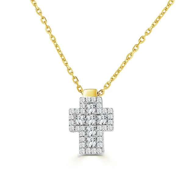 14KTT Small Cross with Halo Diamond Necklace Meigs Jewelry Tahlequah, OK