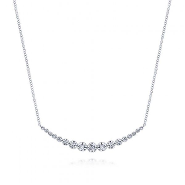 14K White Gold Curved Diamond Bar Necklace Meigs Jewelry Tahlequah, OK
