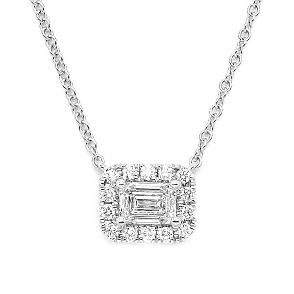 White Gold Emerald Cut Diamond Halo Necklace Meigs Jewelry Tahlequah, OK