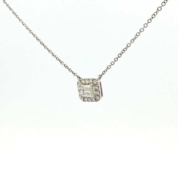 18KW 1.0EMER CUT/.26RND DIA HALO NECKLACE Image 2 Meigs Jewelry Tahlequah, OK