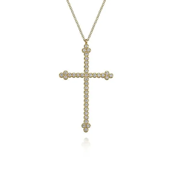 Gabriel & Co. 14K Yellow Gold Diamond Cross Pendant Necklace Meigs Jewelry Tahlequah, OK
