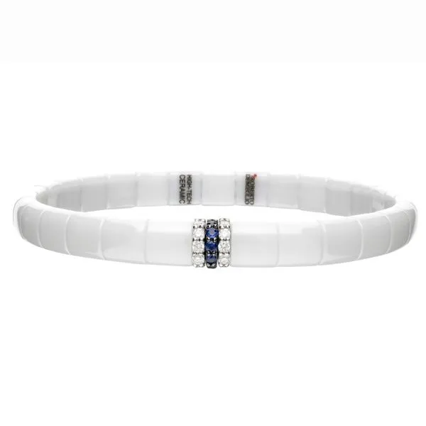 White Ceramic Diamond & Sapphire Stretch Bracelet Meigs Jewelry Tahlequah, OK
