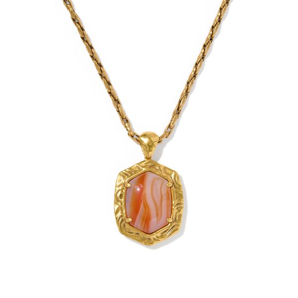 YGP ORANGE AGATE TIGER STRIPE DAPHNE LONG PENDANT NECKLACE Meigs Jewelry Tahlequah, OK