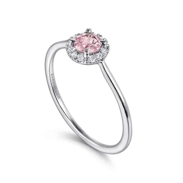 Gabriel & Co. White Gold Created Pink Zircon Diamond Halo Ring Image 2 Meigs Jewelry Tahlequah, OK