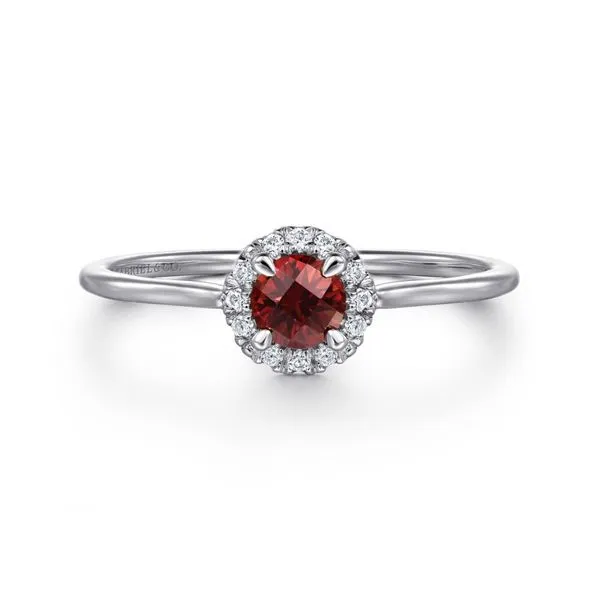 Gabriel & Co. Garnet & Diamond Halo Ring Meigs Jewelry Tahlequah, OK