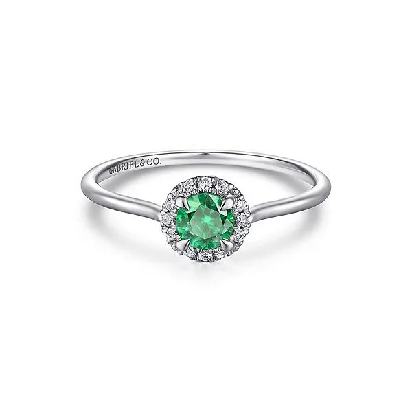 Gabriel & Co. Emerald & Diamond Halo Ring Meigs Jewelry Tahlequah, OK