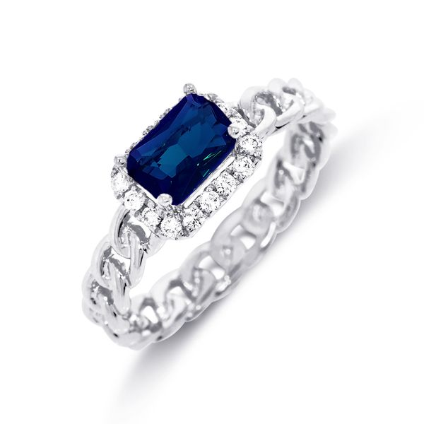 Sapphire & Diamond Halo Link Ring Meigs Jewelry Tahlequah, OK