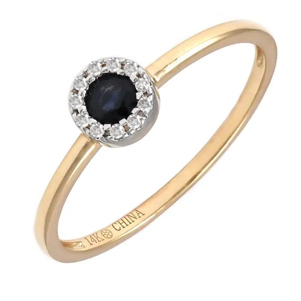 14K Yellow Gold Halo Round Bezel Sapphire Ring Meigs Jewelry Tahlequah, OK
