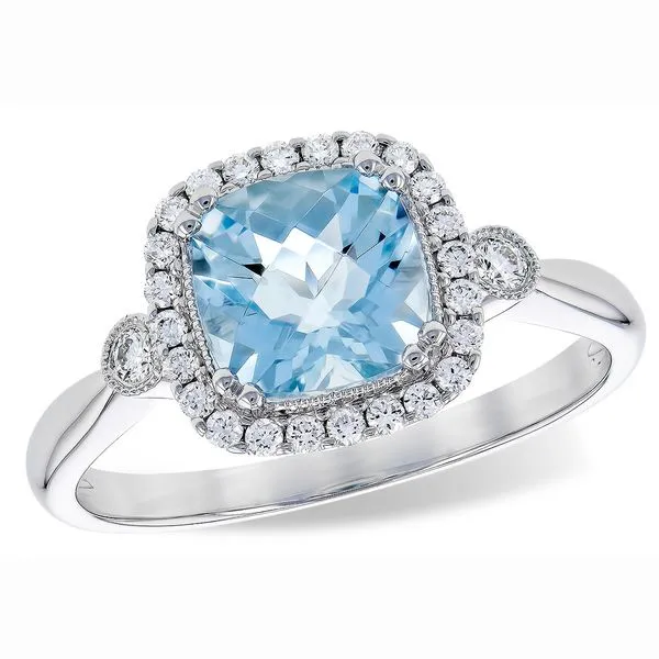 Aqua & Diamond Halo Ring Meigs Jewelry Tahlequah, OK