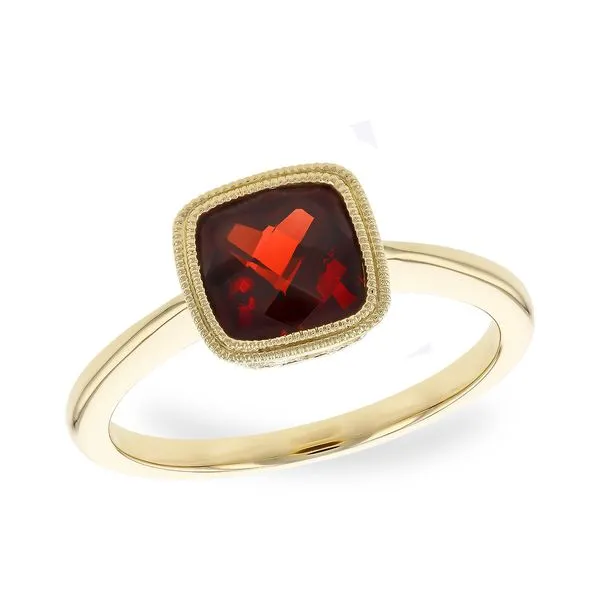 14K Yellow Gold Cushion Garnet Milgrain Ring Meigs Jewelry Tahlequah, OK