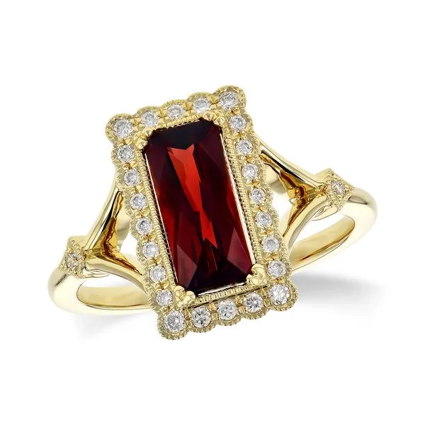 14K Yellow Gold Garnet Rectangle Milgrain Ring Meigs Jewelry Tahlequah, OK