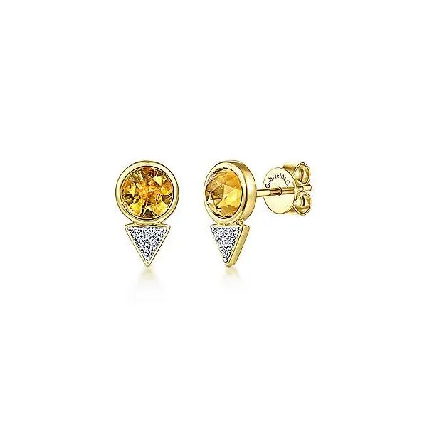 14kt Yellow Gold Citrine & Diamond Cluster Stud Earrings Meigs Jewelry Tahlequah, OK