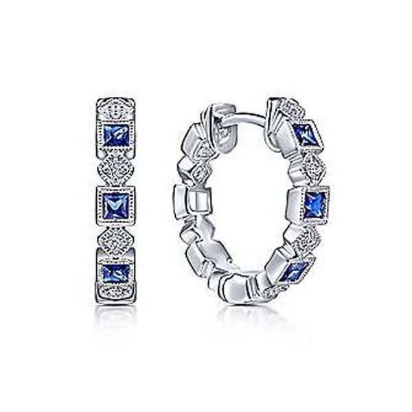 Gabriel & Co. Sapphire & Diamond Hoop Earrings Meigs Jewelry Tahlequah, OK