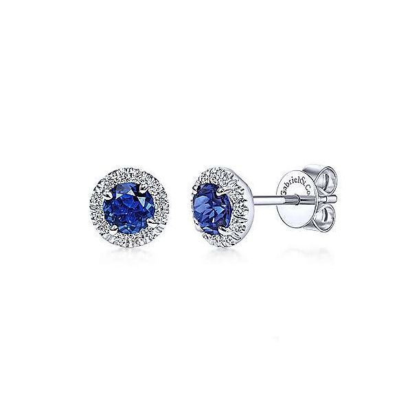 14K White Gold Sapphire & Diamond Stud Earrings Meigs Jewelry Tahlequah, OK