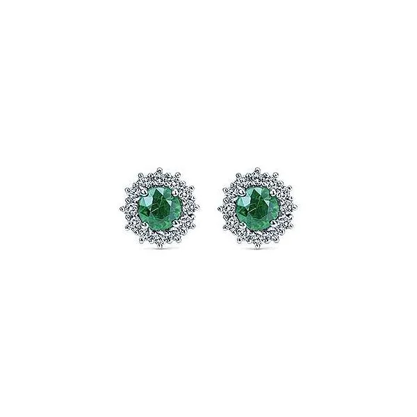 14K White Gold Emerald & Diamond Stud Earrings Meigs Jewelry Tahlequah, OK