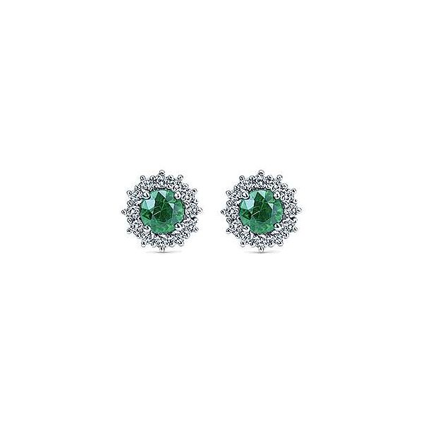 14K White Gold Emerald & Diamond Stud Earrings Meigs Jewelry Tahlequah, OK