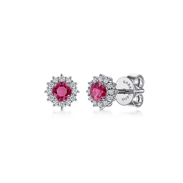 Gabriel & Co. Ruby & Diamond Stud Earrings Meigs Jewelry Tahlequah, OK
