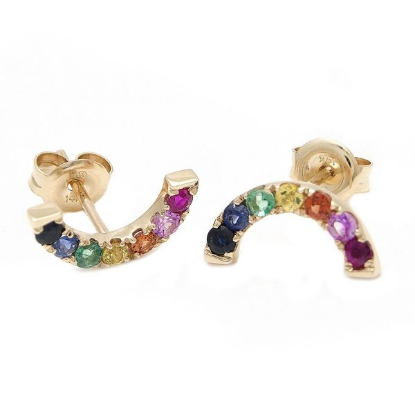 14K Yellow Gold Rainbow Round Prong Multi-Gem Earrings Meigs Jewelry Tahlequah, OK