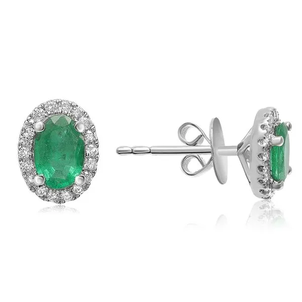 Emerald & Diamond Halo Stud Earrings Meigs Jewelry Tahlequah, OK