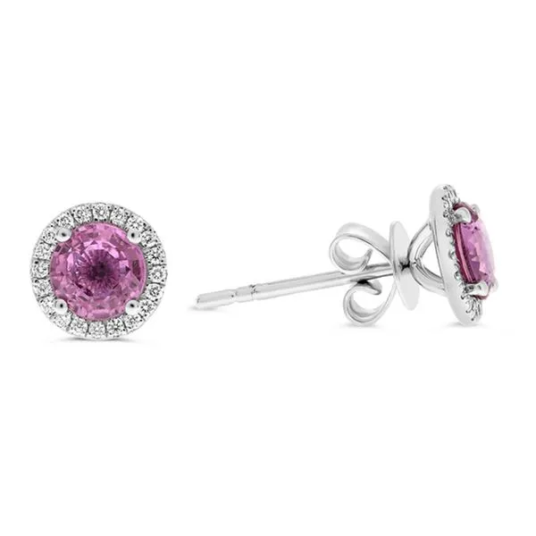 Pink Sapphire & Diamond Halo Stud Earrings Meigs Jewelry Tahlequah, OK
