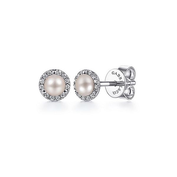 Gabriel & Co. Pearl & Diamond Stud Earrings Meigs Jewelry Tahlequah, OK
