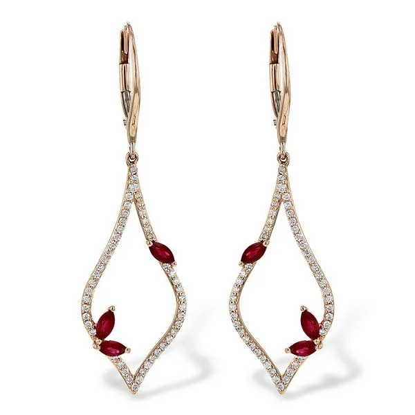 14K Rose Gold Ruby and Diamond Dangle Earrings Meigs Jewelry Tahlequah, OK