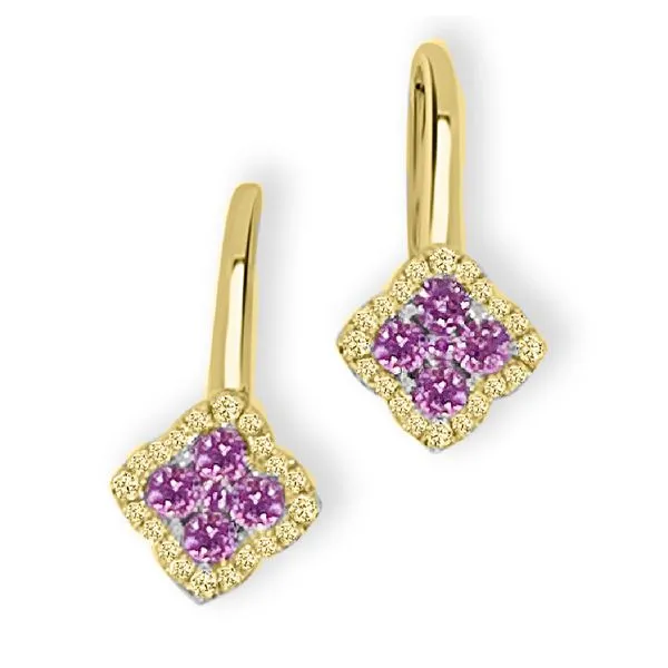 14K Yellow Gold Pink Sapphire Flower Earrings Meigs Jewelry Tahlequah, OK