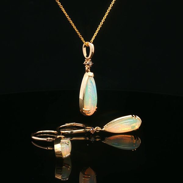 14KY .06DTW/2.20OPAL TEAR SHP DANGLE EARRINGS Image 2 Meigs Jewelry Tahlequah, OK