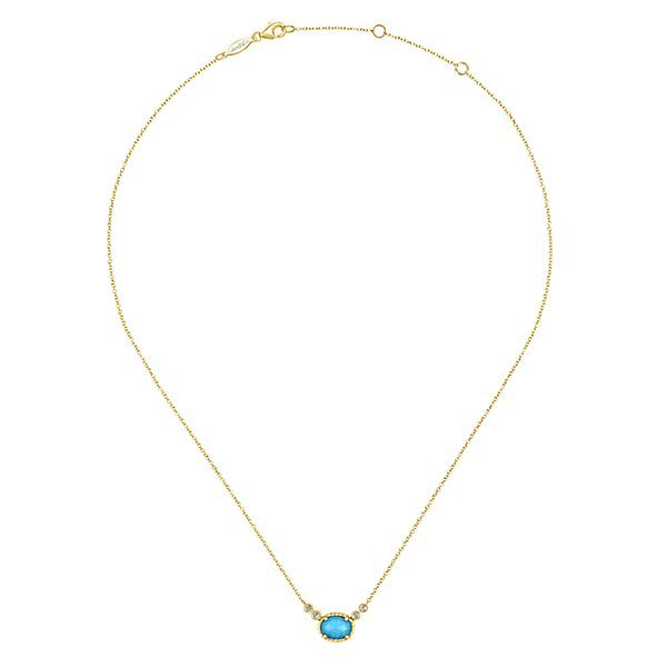 14kt Yellow Gold Turquoise and Diamond Necklace Image 2 Meigs Jewelry Tahlequah, OK