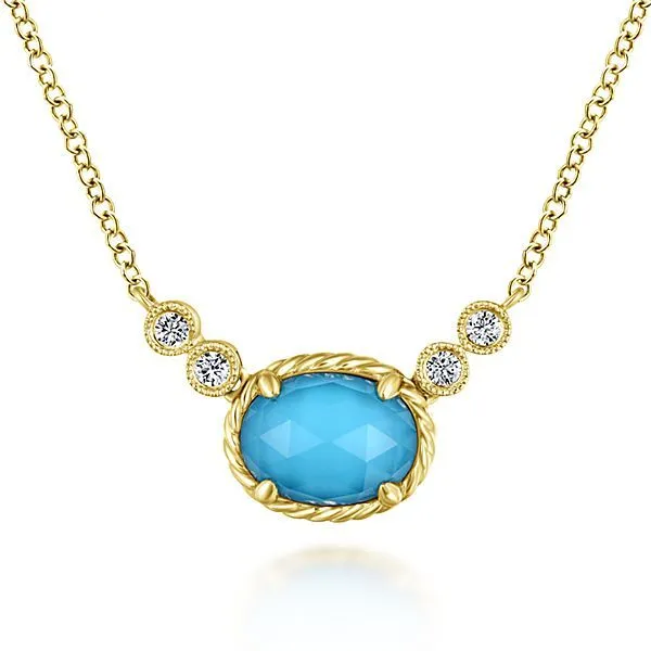 14kt Yellow Gold Turquoise and Diamond Necklace Meigs Jewelry Tahlequah, OK