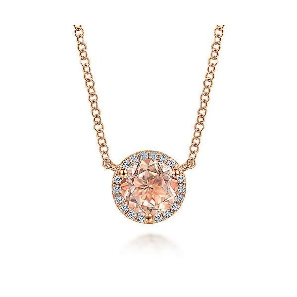 Gabriel & Co. Morganite & Diamond Necklace Meigs Jewelry Tahlequah, OK