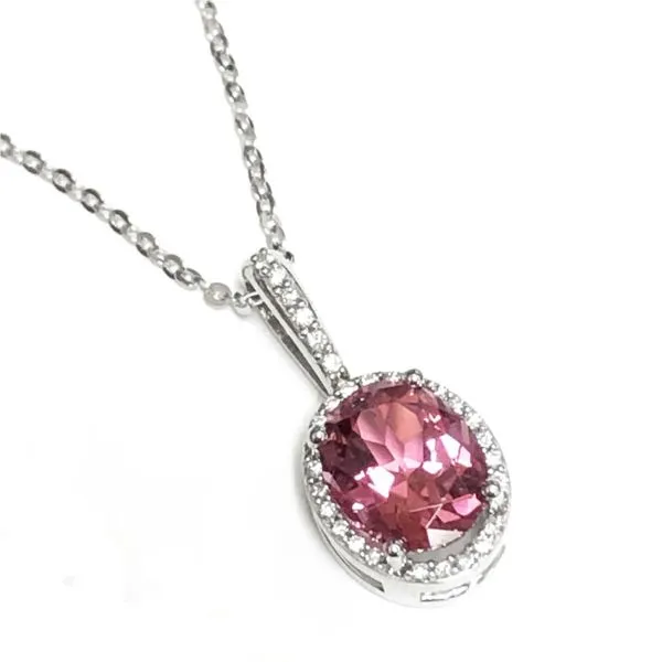 Pink Tourmaline & Diamond Halo Necklace Meigs Jewelry Tahlequah, OK