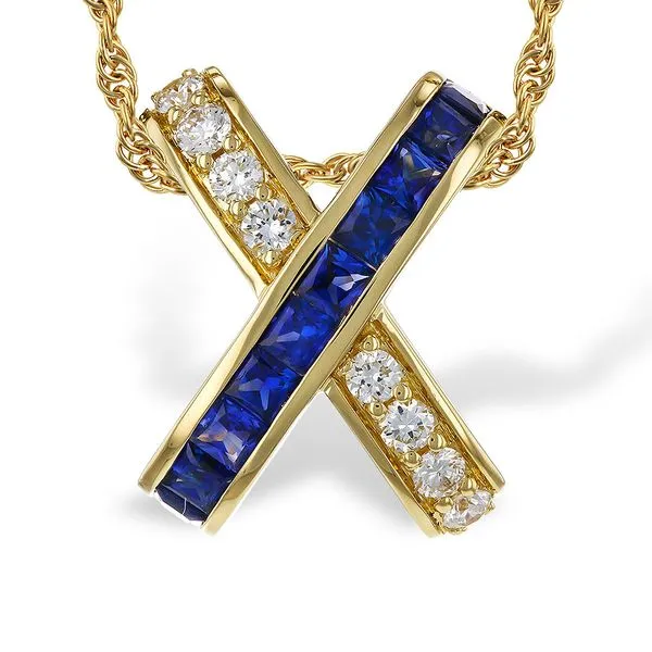 14K Yellow Gold Diamond Sapphire 'X' Necklace Meigs Jewelry Tahlequah, OK