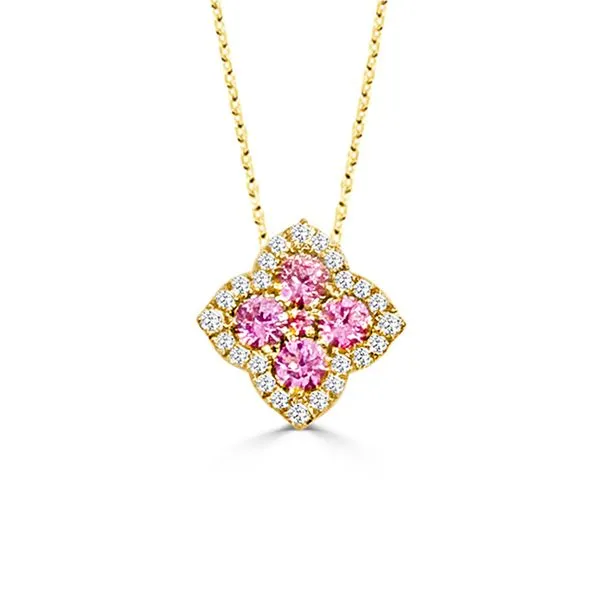 14K White Gold Diamond Pink Sapphire Flower Necklace Meigs Jewelry Tahlequah, OK