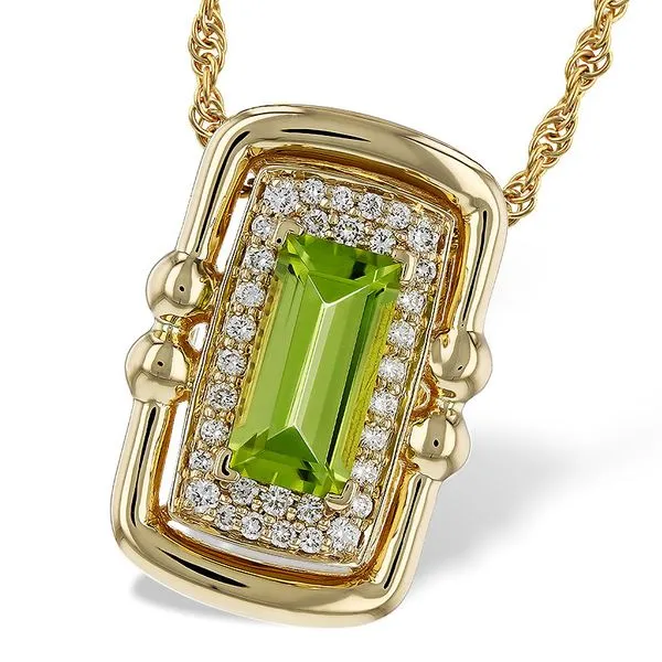 14K Yellow Gold Peridot and Diamond Frame Necklace Meigs Jewelry Tahlequah, OK