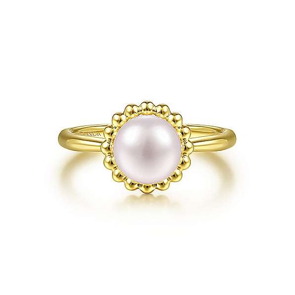 Gabriel & Co. Yellow Gold Pearl Ring Meigs Jewelry Tahlequah, OK