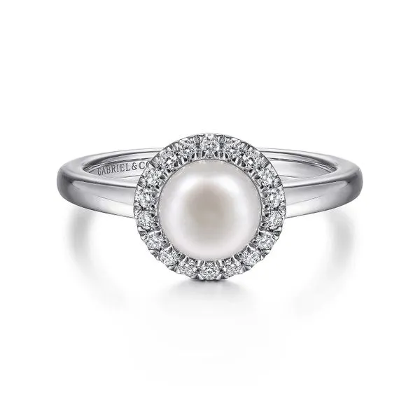 14KW Gabriel & Co. Diamond Pearl Ring Meigs Jewelry Tahlequah, OK