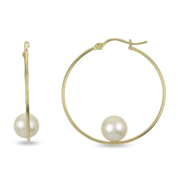 Gold Hoops with Pearl Accent Meigs Jewelry Tahlequah, OK