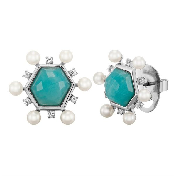 Honora Pearl, Amazonite & White Sapphire Earrings Meigs Jewelry Tahlequah, OK